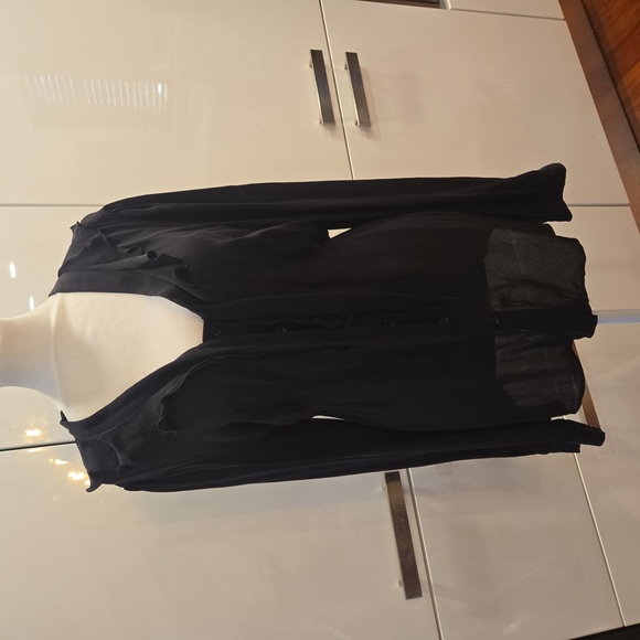 WD.NY Silk Ruffled Button Down Womens Blouse Top Black Size 16 - Picture 1 of 7